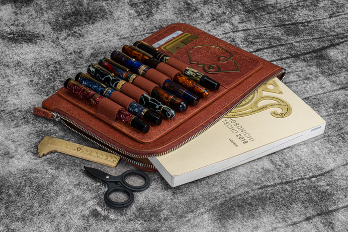 Leather Zippered Writer's Bank Bag - Pueblo Cognac