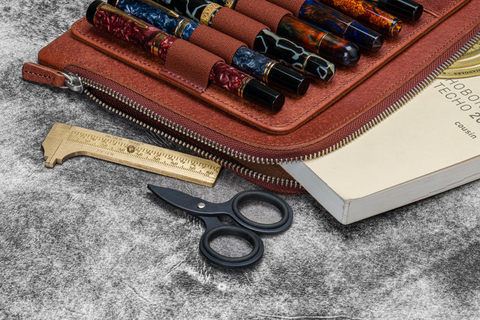 Leather Zippered Writer's Bank Bag - Pueblo Cognac