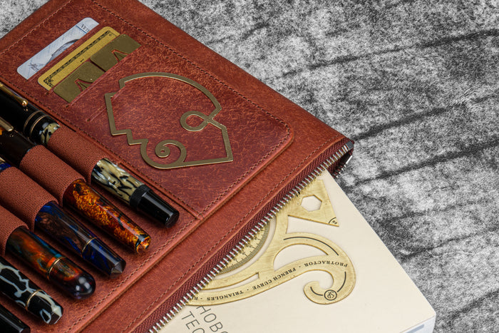 Leather Zippered Writer's Bank Bag - Pueblo Cognac