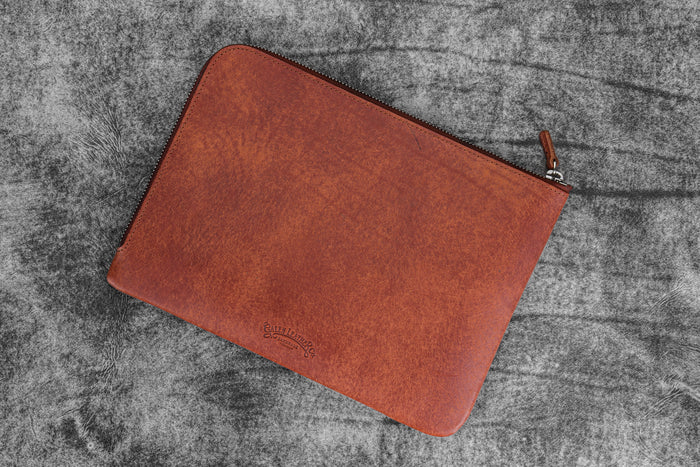 Leather Zippered Writer's Bank Bag - Pueblo Cognac