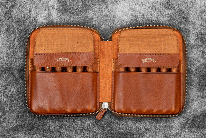 Legacy Leather Zip Pen Case For 12 Pens - A6 - Deep Cognac