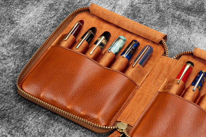 Legacy Leather Zip Pen Case For 12 Pens - A6 - Deep Cognac