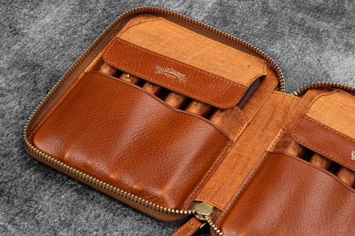 Legacy Leather Zip Pen Case For 12 Pens - A6 - Deep Cognac