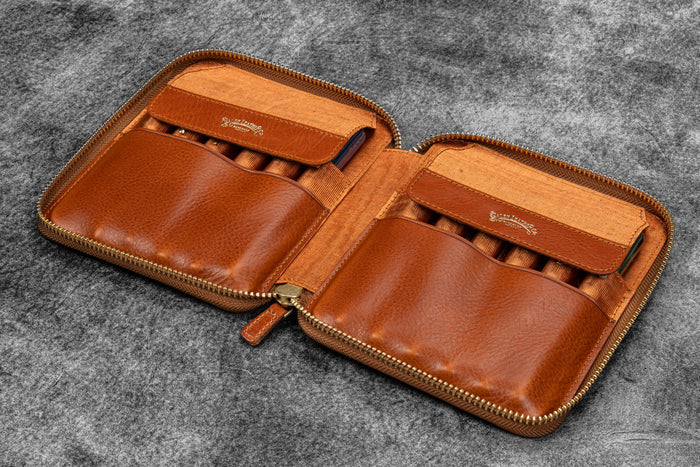 Legacy Leather Zip Pen Case For 12 Pens - A6 - Deep Cognac