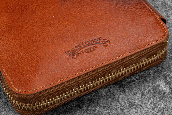 Legacy Leather Zip Pen Case For 6 Pens - A6 - Deep Cognac