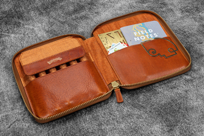 Legacy Leather Zip Pen Case For 6 Pens - A6 - Deep Cognac