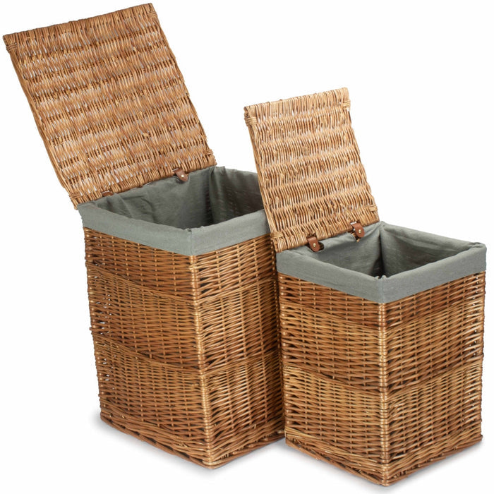 Light Steamed Square Wicker Laundry Basket with Grey Sage Lining