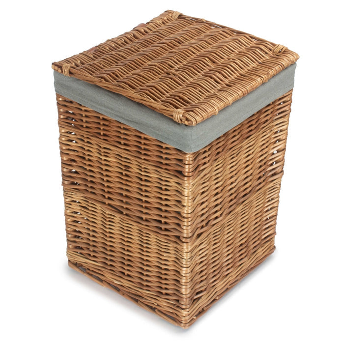 Light Steamed Square Wicker Laundry Basket with Grey Sage Lining
