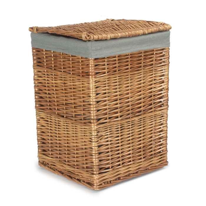Light Steamed Square Wicker Laundry Basket with Grey Sage Lining