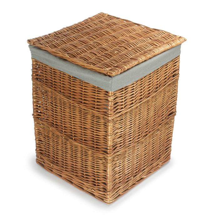 Light Steamed Square Wicker Laundry Basket with Grey Sage Lining