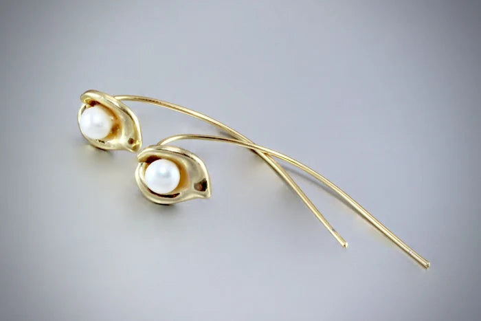 "Lily" - Pearl Calla Lily Bridal Earrings - Available in Gold and Silver