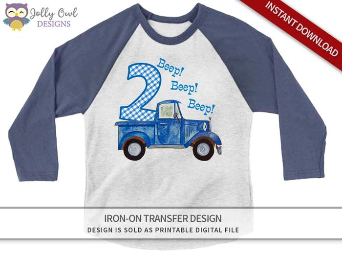 Little Blue Truck Iron On Transfer Shirt Design 2nd Birthday / Age 2
