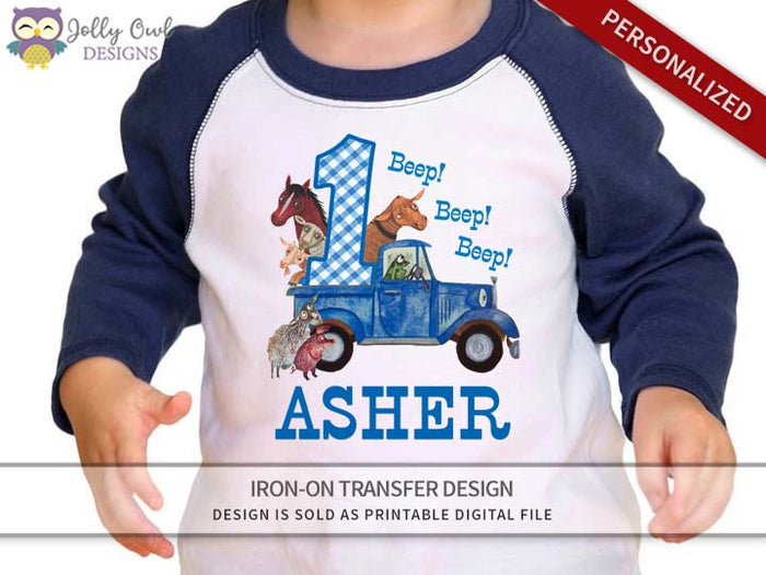 Little Blue Truck Personalized Iron On Transfer Shirt Design / Birthday Shirt / For Age 1 & 2