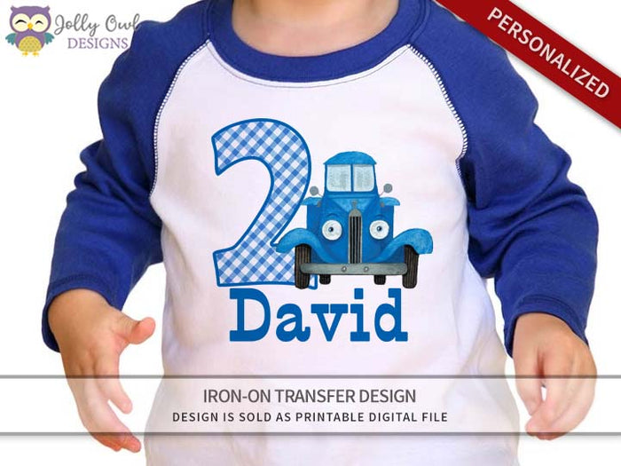 Little Blue Truck Personalized Iron On Transfer Shirt Design / Birthday Shirt / For Age 1 & 2