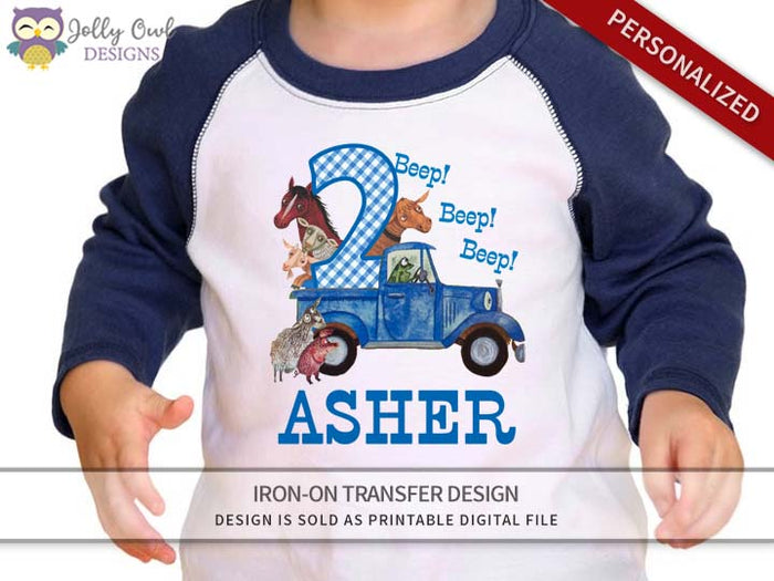 Little Blue Truck Personalized Iron On Transfer Shirt Design / Birthday Shirt / For Age 1 & 2