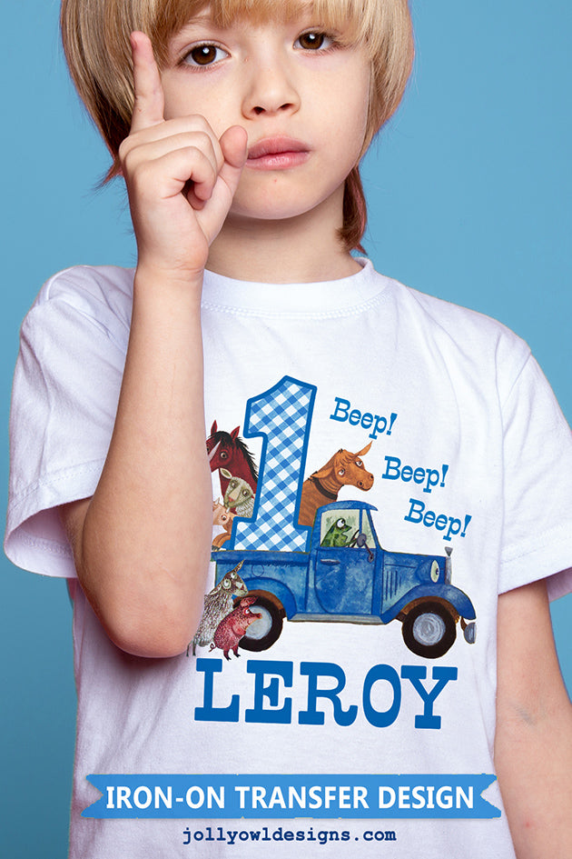 Little Blue Truck Personalized Iron On Transfer Shirt Design / Birthday Shirt / For Age 1 & 2