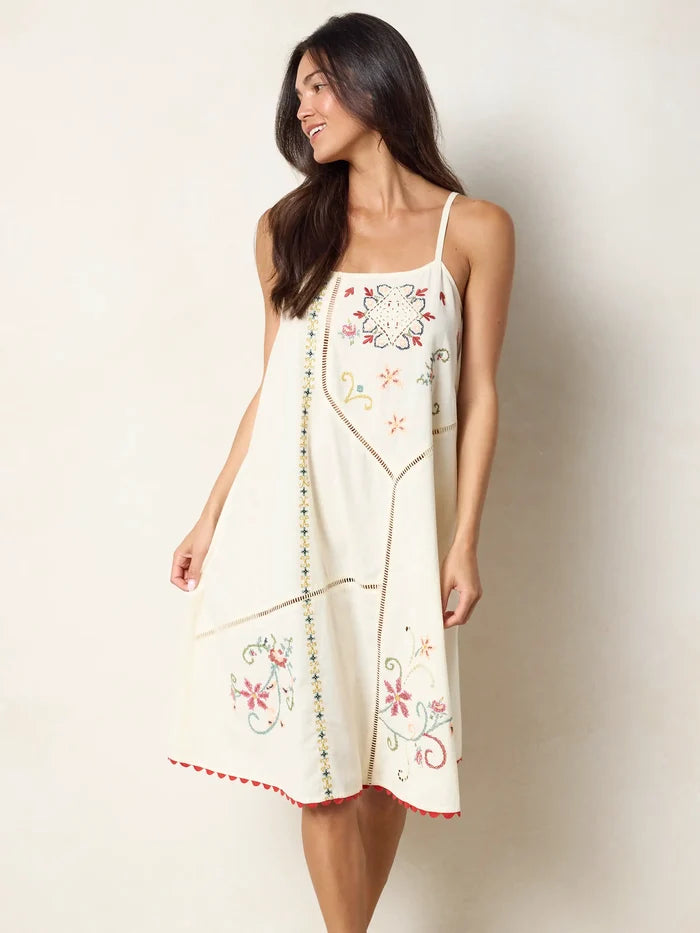 Loren Embroidered Midi Dress - Ivory-view 5