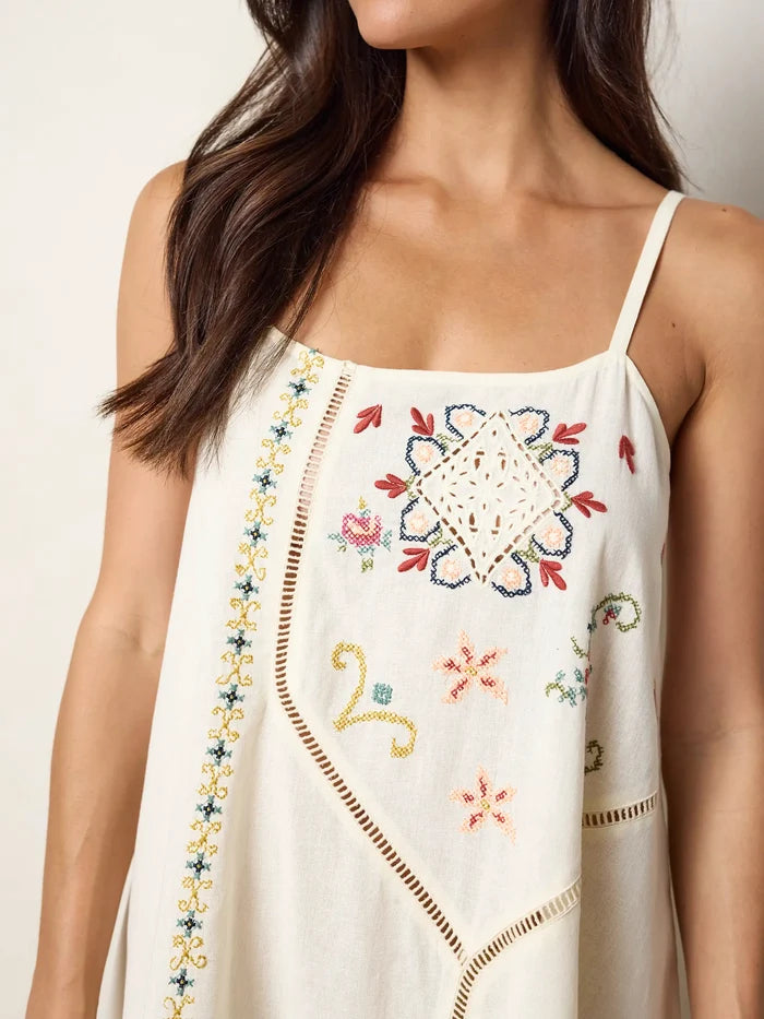 Loren Embroidered Midi Dress - Ivory-view 6