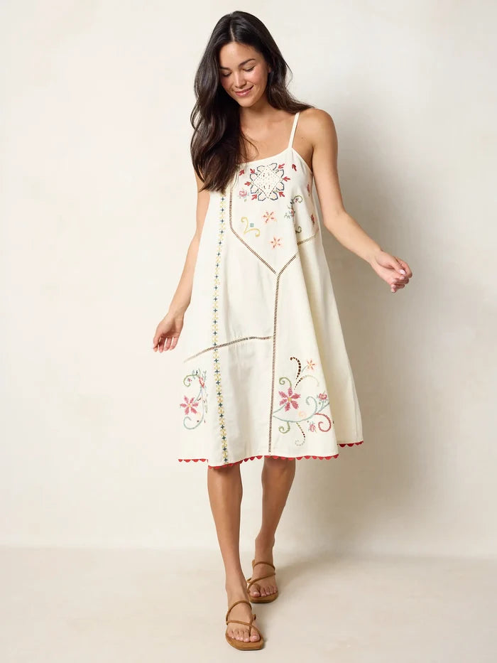 Loren Embroidered Midi Dress - Ivory-view 7