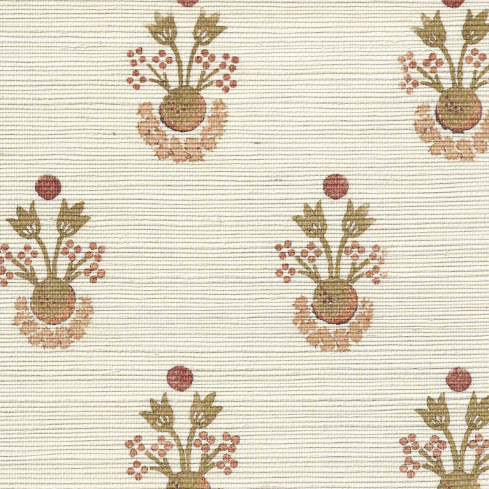 Lucie Clay textured fabric with a soft cream base and muted floral embroidery, customizable made-to-order design
