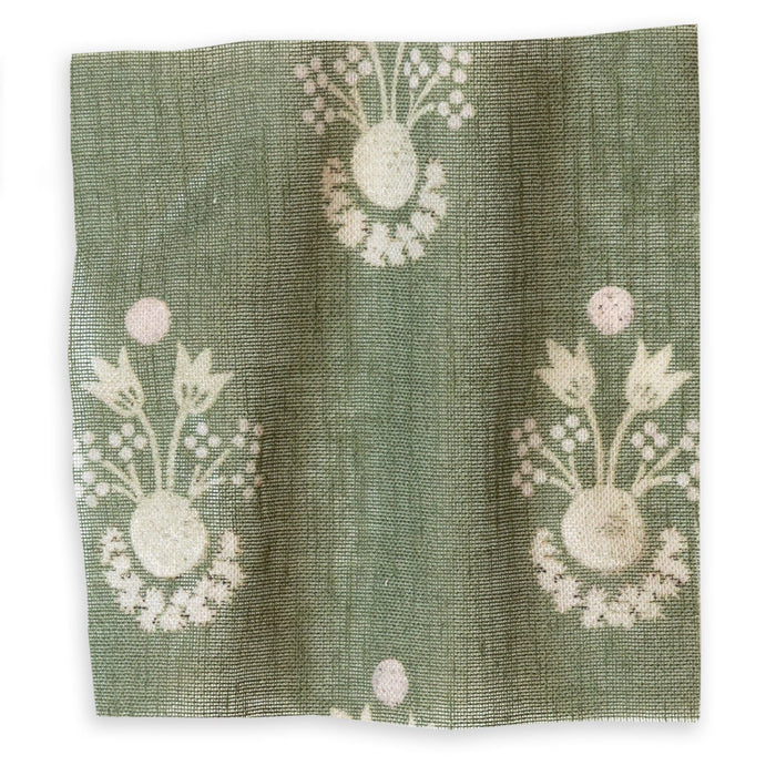 Lucie Olive fabric in muted green with white floral clusters, made-to-order, short lead times, manufactured in the USA quality