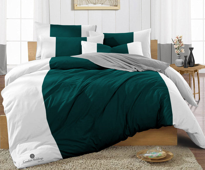 Teal Contrast Color Bar Duvet Cover