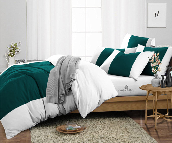 Teal Contrast Color Bar Duvet Cover Set
