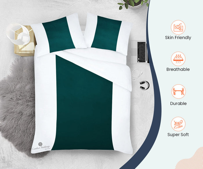 Teal Contrast Color Bar Duvet Covers