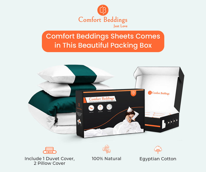 Luxurious Teal Contrast Color Bar Duvet Cover Set