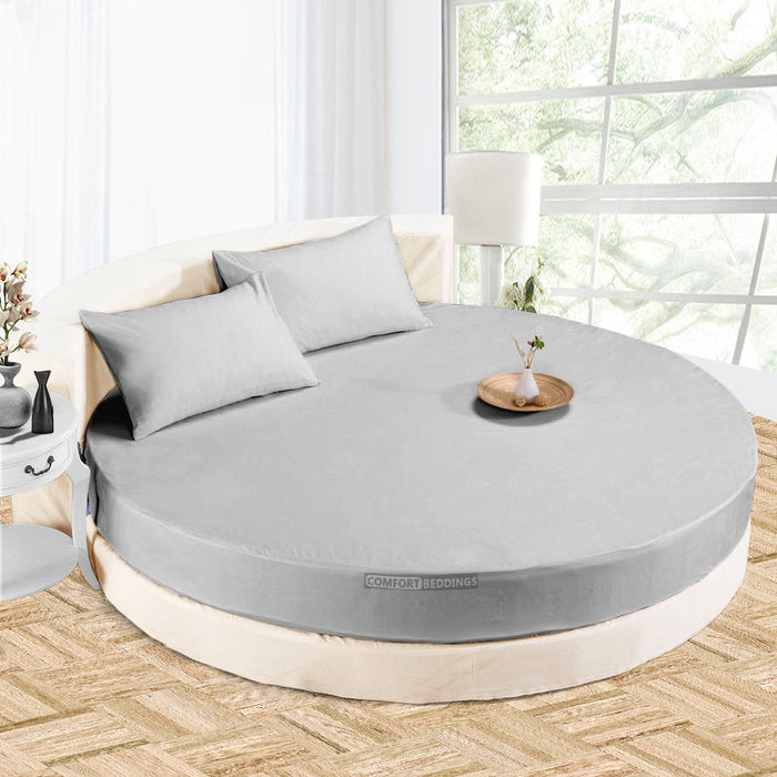 Light gray round bed sheets