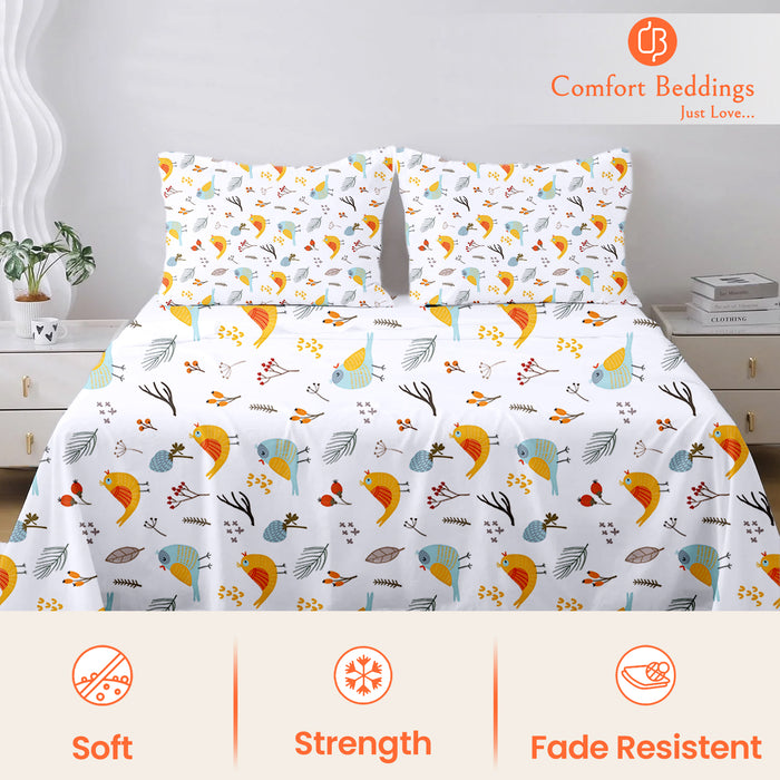 Luxury Printed Paradise Forest Birds Sheet Set 100% Egyptian Cotton