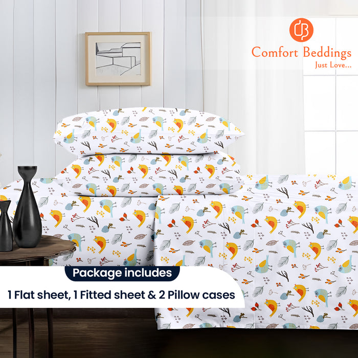 Luxury Printed Paradise Forest Birds Sheet Set 100% Egyptian Cotton
