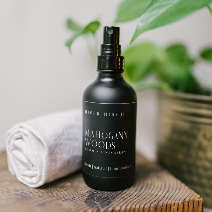 Mahogany Woods  - 4 oz Black Glass Room + Linen Spray