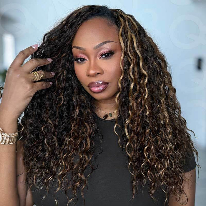 qvr dark brown crochet braids with blonde and brown highlights