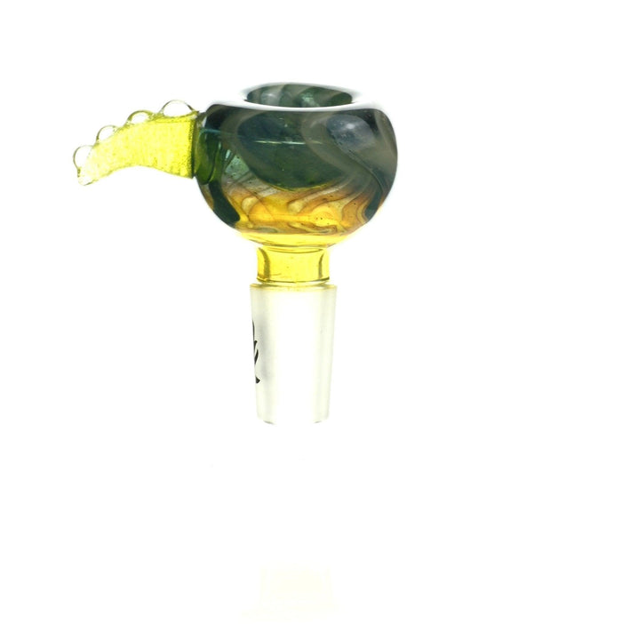 Side view of Mathematix Reversal Bowl 14mm Colored Hook - Durable Glass Accessory