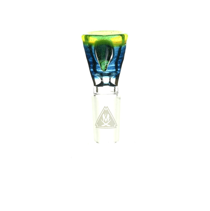 Side view of Mathematix Tri Color Funnel 14 mm Bowl 114 - Smoke Spot Glass