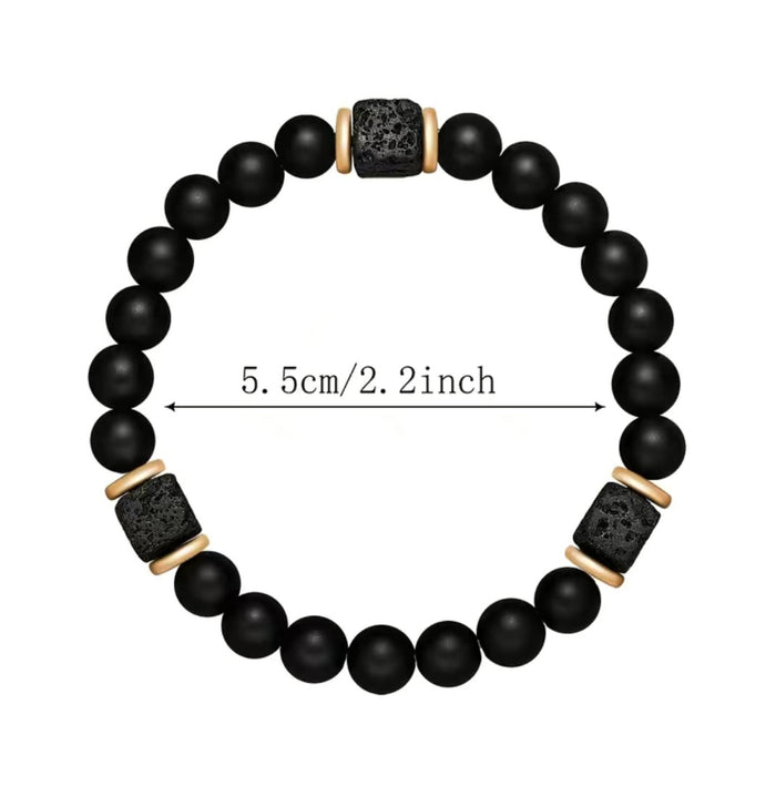 Matte Black Onyx Cubic Lava Stone Beaded Stretch Bracelet
