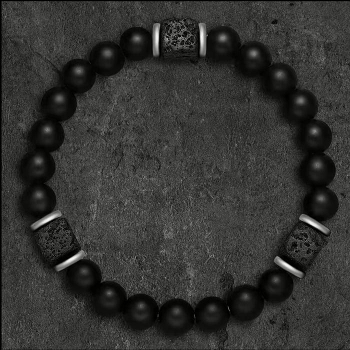 Matte Black Onyx Cubic Lava Stone Beaded Stretch Bracelet