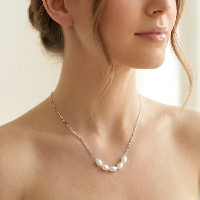 Wedding Jewelry - Natural Pearl 925 Sterling Silver Bridal Necklace