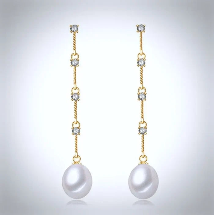Wedding Jewelry - Pearl and Cubic Zirconia Bridal Earrings - Available in Silver and Yellow Gold