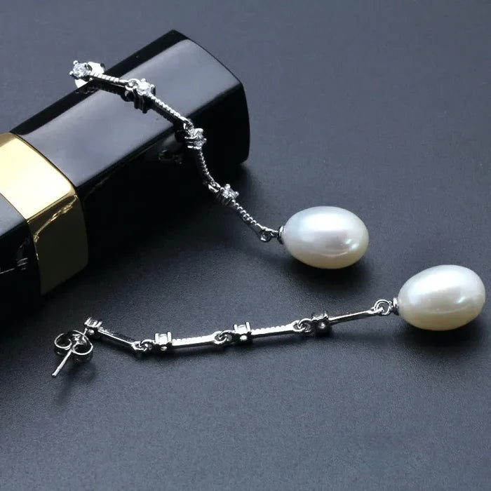 Pearl Wedding Jewelry - Pearl and Cubic Zirconia Bridal Earrings - Available in Silver and Yellow Gold