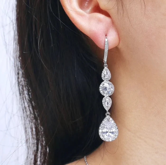 Wedding Jewelry - Cubic Zirconia Bridal Earrings - Available in Silver and Rose Gold