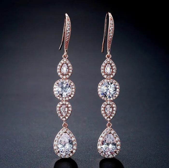 Wedding Jewelry - Cubic Zirconia Bridal Earrings - Available in Silver and Rose Gold
