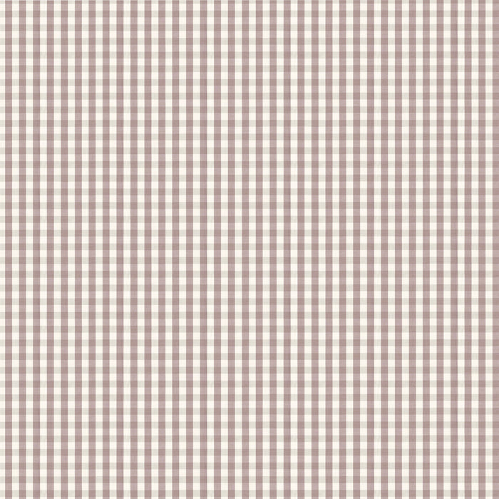 Millie Orchid fabric in soft orchid and cream gingham check with woven texture, customizable made-to-order textile.
