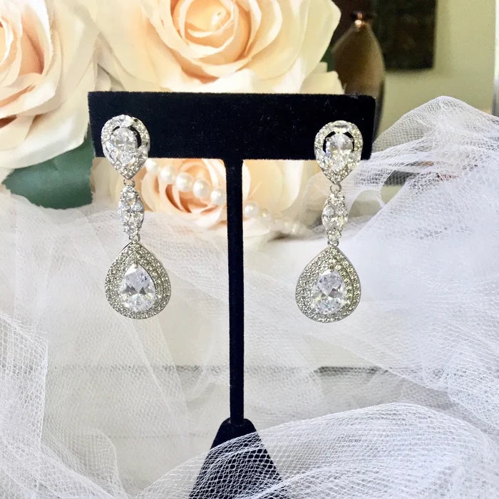 Wedding Jewelry - Cubic Zirconia Bridal Earrings - Available in Silver, Rose Gold and Yellow Gold
