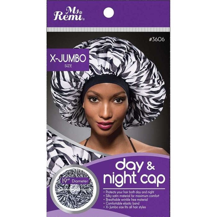 Ms. Remi Satin Day & Night Cap X-Jumbo, Zebra Print