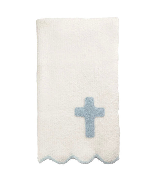 Mud Pie Blue Chenille Cross Blanket