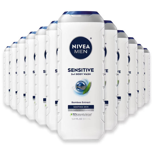 NIVEA MEN Sensitive Maximum Hydration 3-in-1 Body Wash - 16.9 oz - 12 Pack