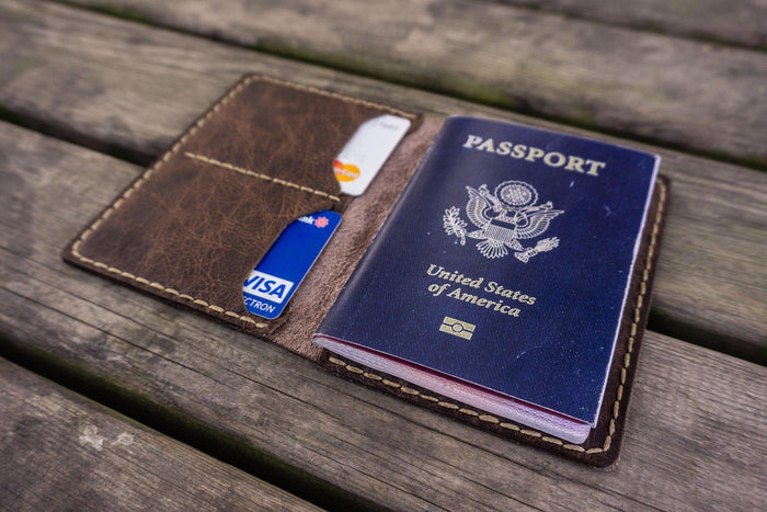 No.06 Hand-stitched Leather Passport Holder-Rustic Dark Brown