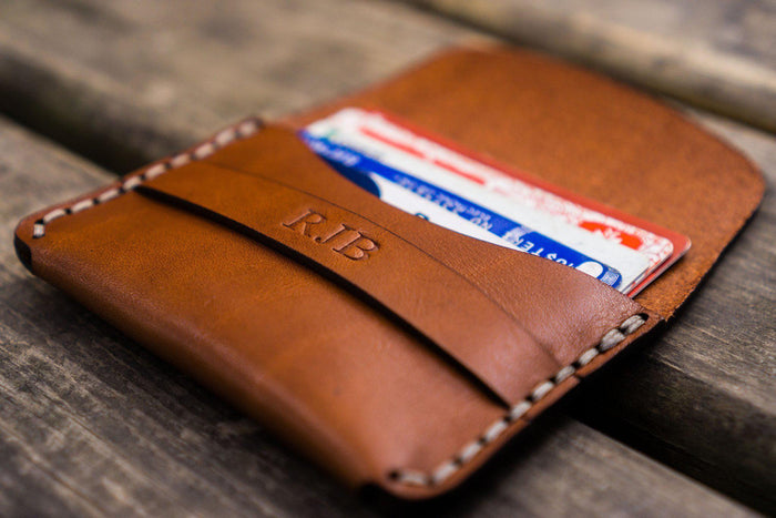 No.36 Personalized Basic Flap Handmade Leather Wallet - Brown